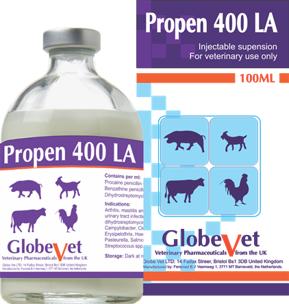 PROPEN 400 LA  - Đặc trị viêm khớp, viêm vú, sốt bỏ ăn, nhiễm trùng đường tiêu hóa, hô hấp.