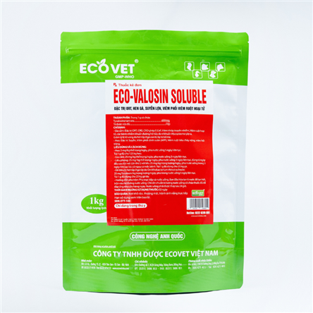 ECO - VALOSIN SOLUBLE S - Đặc trị ORT, hen gà, suyễn heo, viêm phổi, viêm ruột thừa hoại tử.
